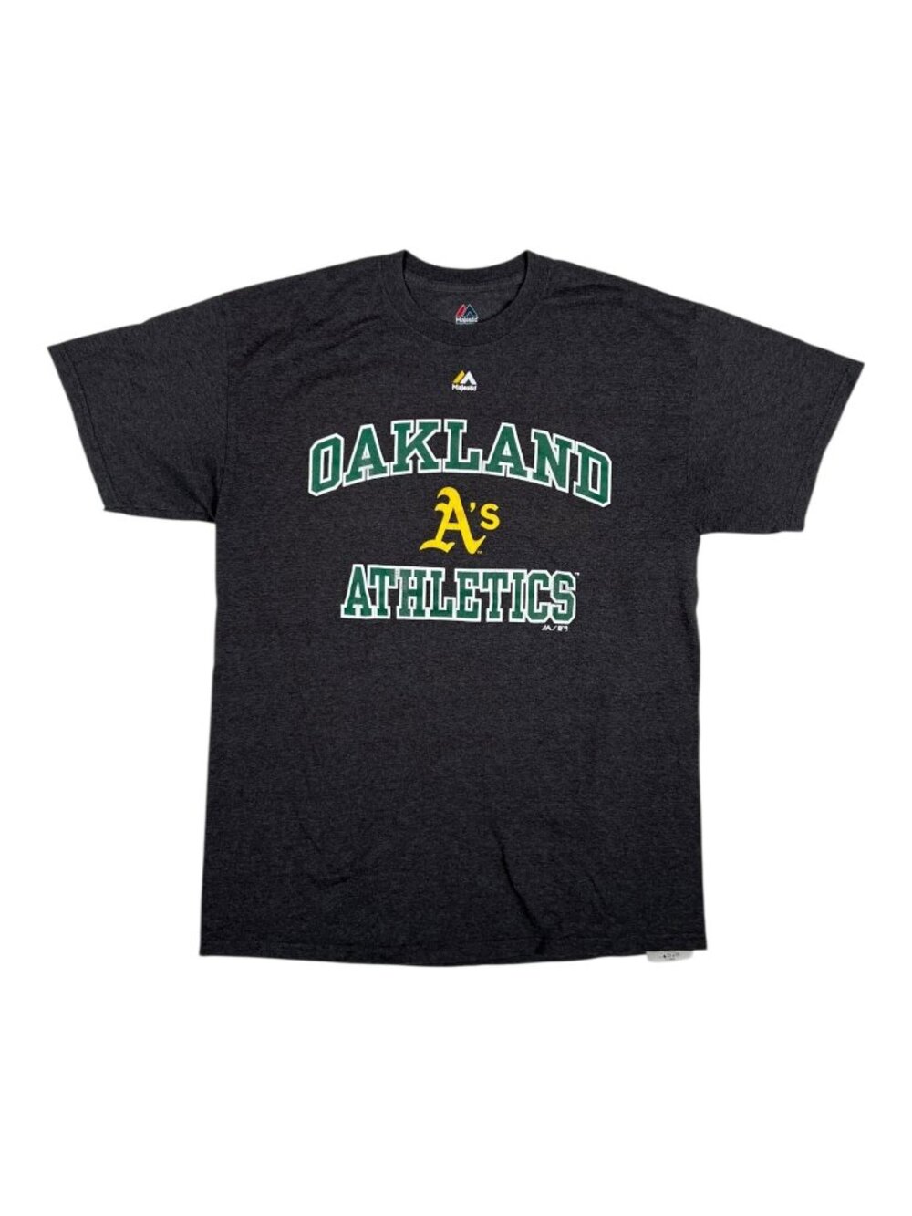 Vintage Oakland Athletics T-Shirt Size Large Y2K Spell Out Gray Majestic